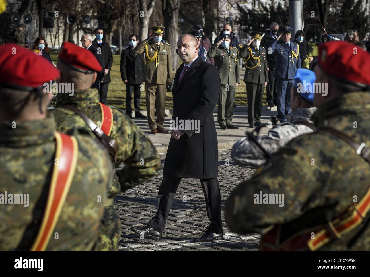Bulgarian president Rumen Radev salutes soldiers during an Epiphany ...
