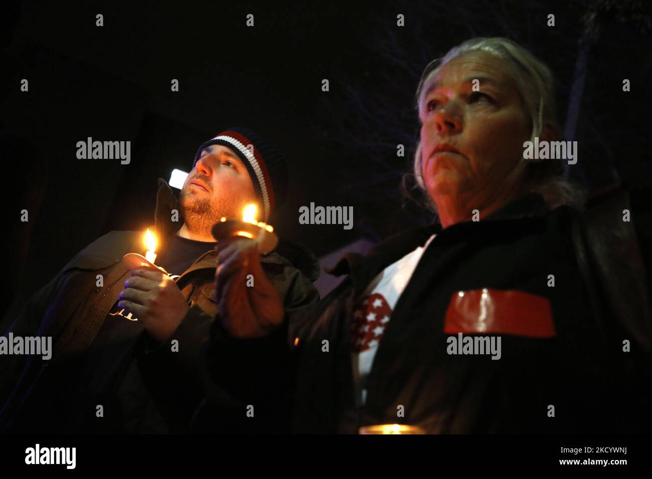 The mother of Ashli Babbitt who was killed by Capitol Police attends a vigil sponsored by “Look Ahead America” outside of the DC Central Detention Facility claiming that those charged for the January 6 ,2021 attack are treated unfairly on January 6, 2022 in Washington DC, USA . Public vigils in DC and around the country have been held in remembrance of the rally for the anti-ratification of President Joe Biden’s Electoral College victory over the former President Donald Trump. President Biden as well as lawmakers delivered remarks and held a moment of silence on the House floor for those lost  Stock Photo