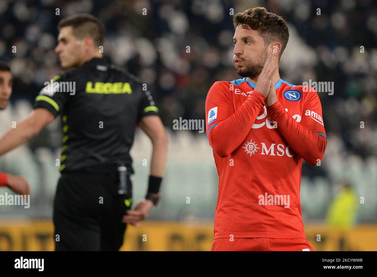 Dres Mertens of SSC Napoli disappointment during the Serie A Football match between Juventus FC and SSC Napoli, at Allianz Stadium, on 6 January 2022 in Turin, Italy (Photo by Alberto Gandolfo/NurPhoto) Stock Photo