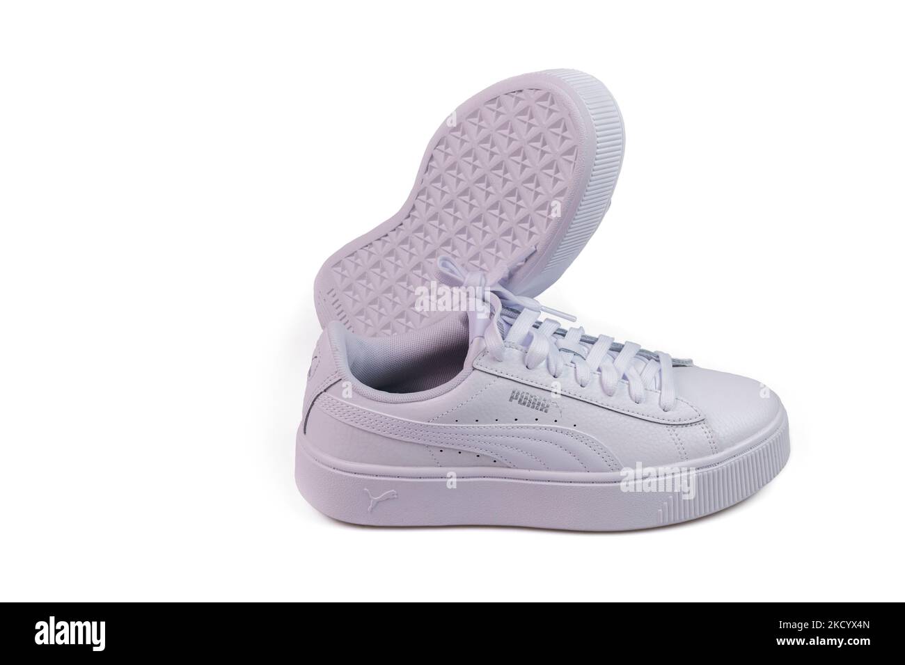 View of white Puma sneakers isolated on white background. Sweden Stock  Photo - Alamy