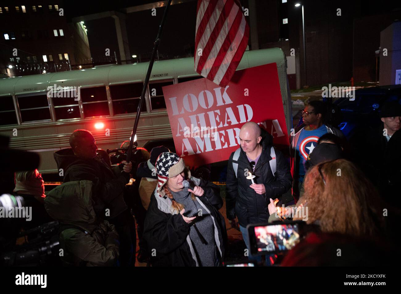 Matt Braynard's Look Ahead America holds vigil with Ashli Babbitt's mother at DC Jail calling for the freeing of the 'political prisoners' of the January 6th insurrection, on January 6th, 2022. (Photo by Zach D Roberts/NurPhoto) Stock Photo