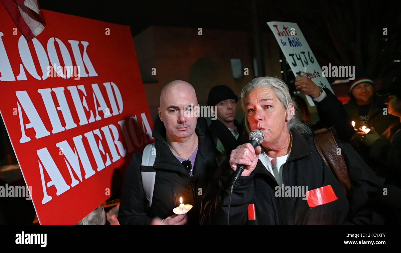 Matt Braynard's Look Ahead America holds vigil with Ashli Babbitt's mother at DC Jail calling for the freeing of the 'political prisoners' of the January 6th insurrection, on January 6th, 2022. (Photo by Zach D Roberts/NurPhoto) Stock Photo