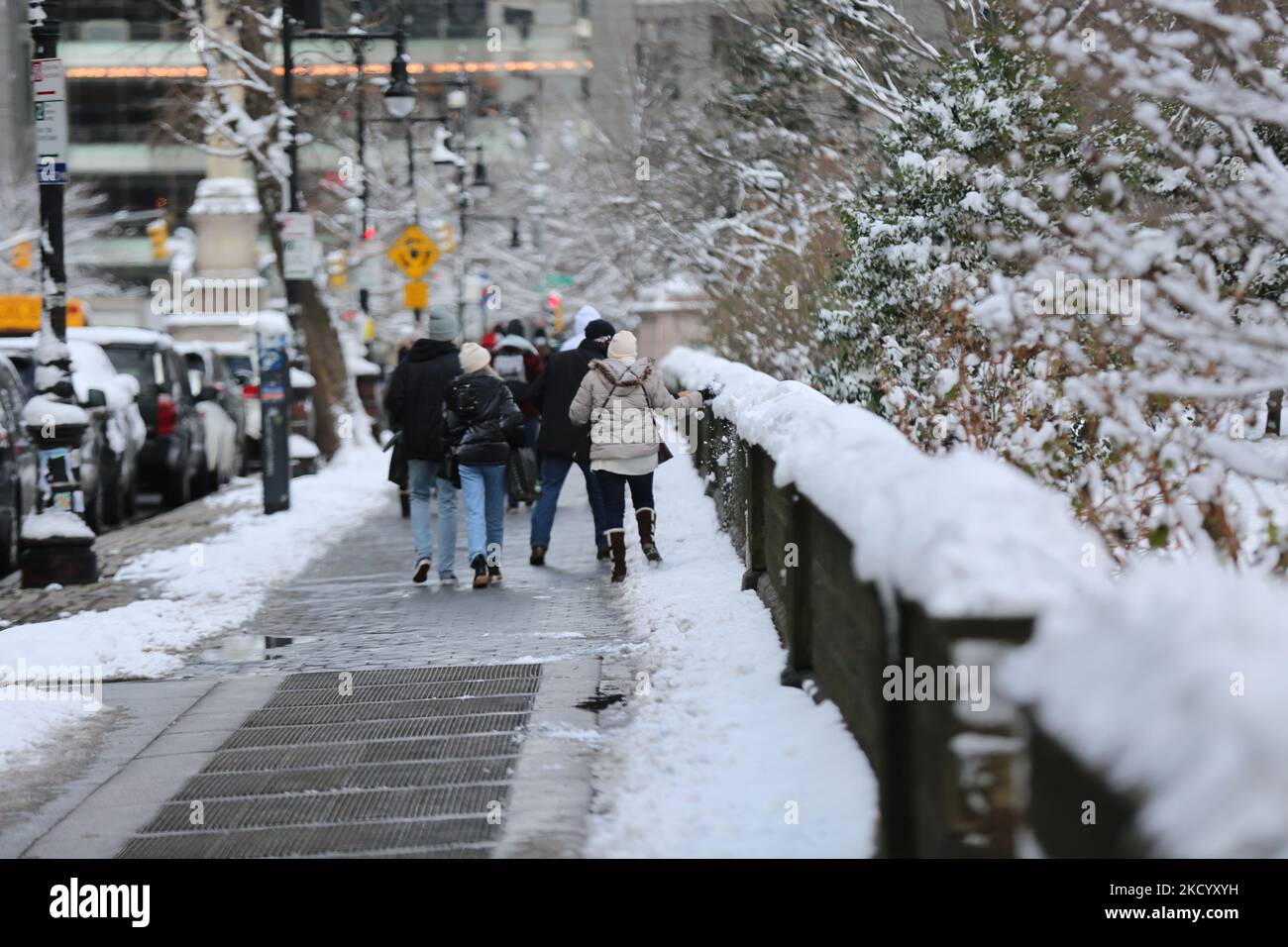 People play with snow in Central Park, Manhattan, NYC on January 7th