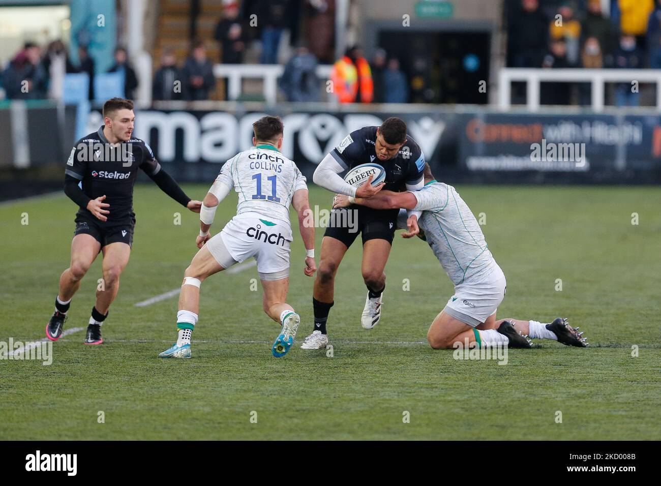 Nathan Earle of Newcastle Falcons in action during the Gallagher Premiership match between Newcastle Falcons and Northampton Saints at Kingston Park, Newcastle on Saturday 8th January 2022. (Photo by Chris Lishman/MI News/NurPhoto) Stock Photo