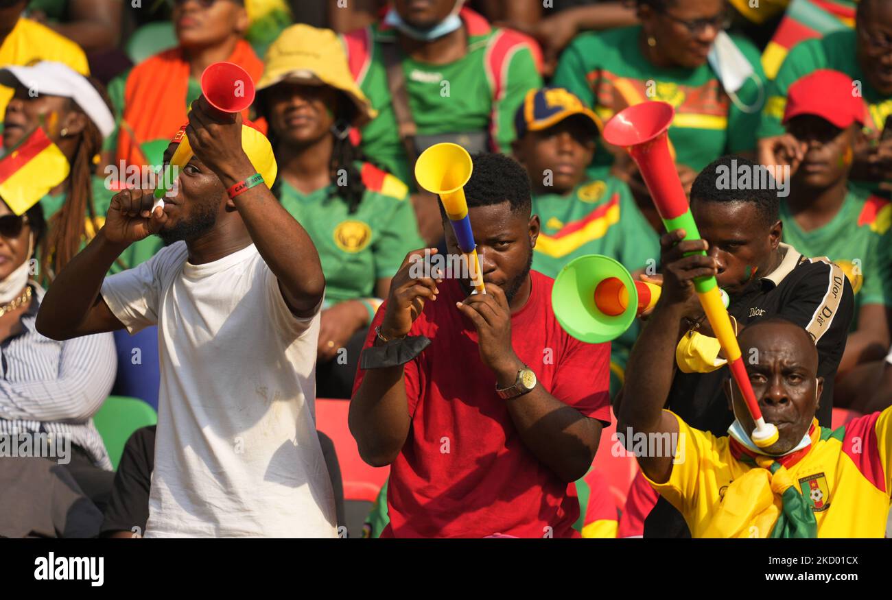 Fans during Cameroon against Burkina Faso, African Cup of Nations, at Paul Biya Stadium on January 9, 2022. (Photo by Ulrik Pedersen/NurPhoto) Stock Photo