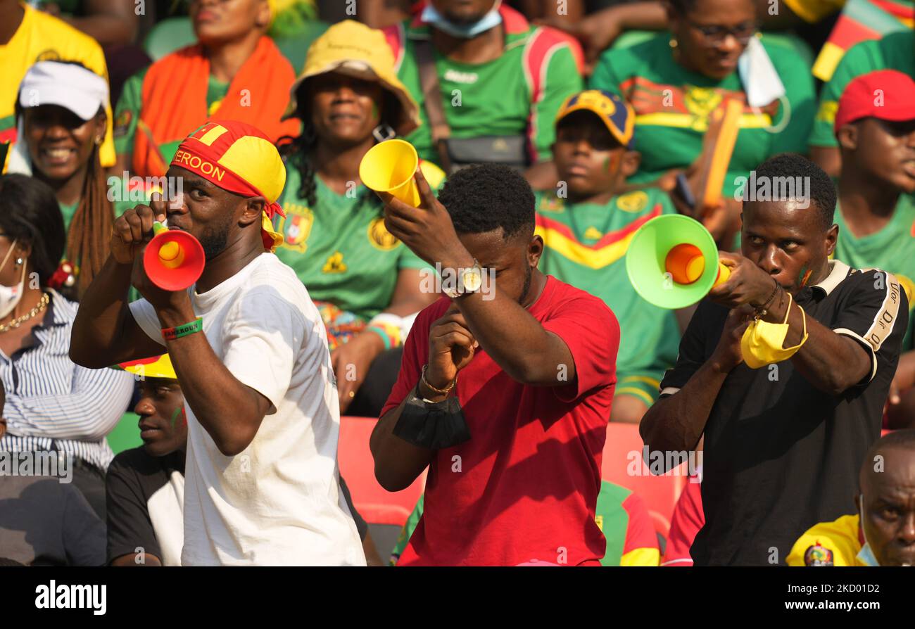 Fans during Cameroon against Burkina Faso, African Cup of Nations, at Paul Biya Stadium on January 9, 2022. (Photo by Ulrik Pedersen/NurPhoto) Stock Photo