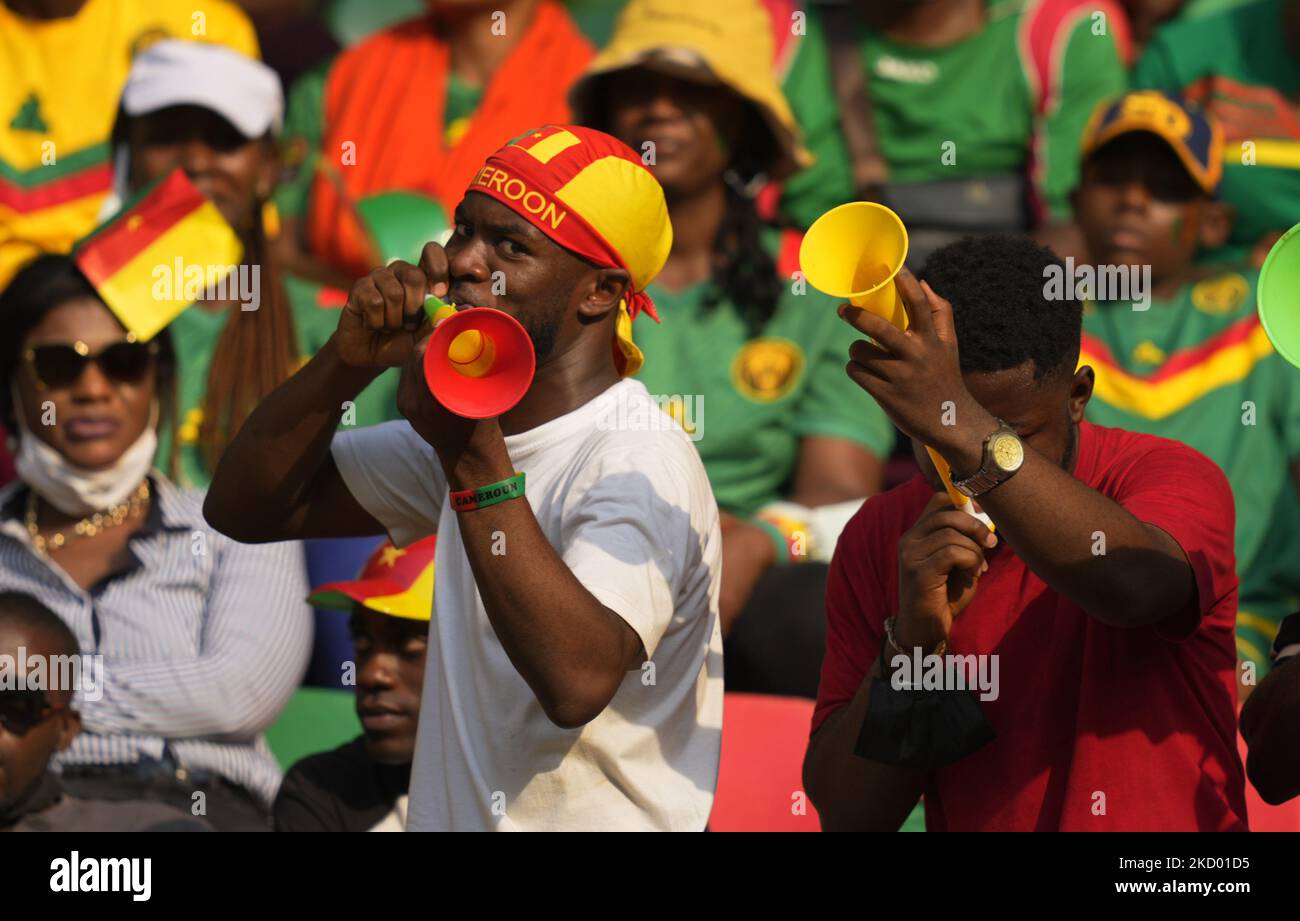 Fans during Cameroon against Burkina Faso, African Cup of Nations, at Paul Biya Stadium on January 9, 2022. (Photo by Ulrik Pedersen/NurPhoto) Stock Photo