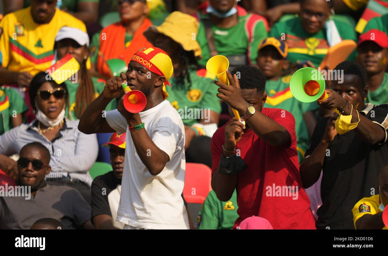 Fans during Cameroon against Burkina Faso, African Cup of Nations, at Paul Biya Stadium on January 9, 2022. (Photo by Ulrik Pedersen/NurPhoto) Stock Photo