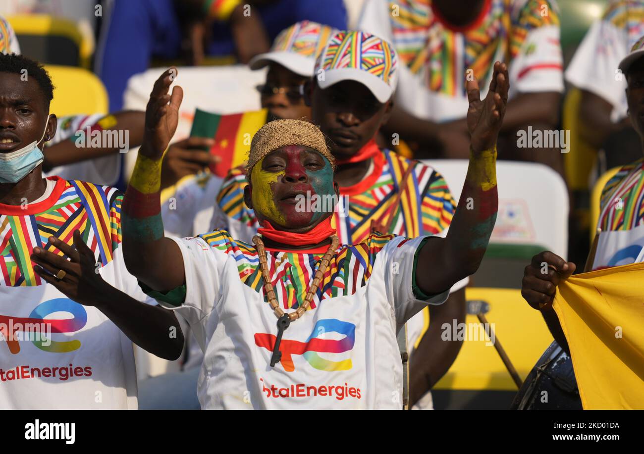 Fans during Cameroon against Burkina Faso, African Cup of Nations, at Paul Biya Stadium on January 9, 2022. (Photo by Ulrik Pedersen/NurPhoto) Stock Photo
