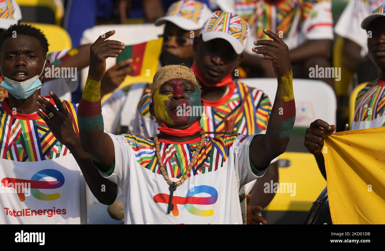 Fans during Cameroon against Burkina Faso, African Cup of Nations, at Paul Biya Stadium on January 9, 2022. (Photo by Ulrik Pedersen/NurPhoto) Stock Photo