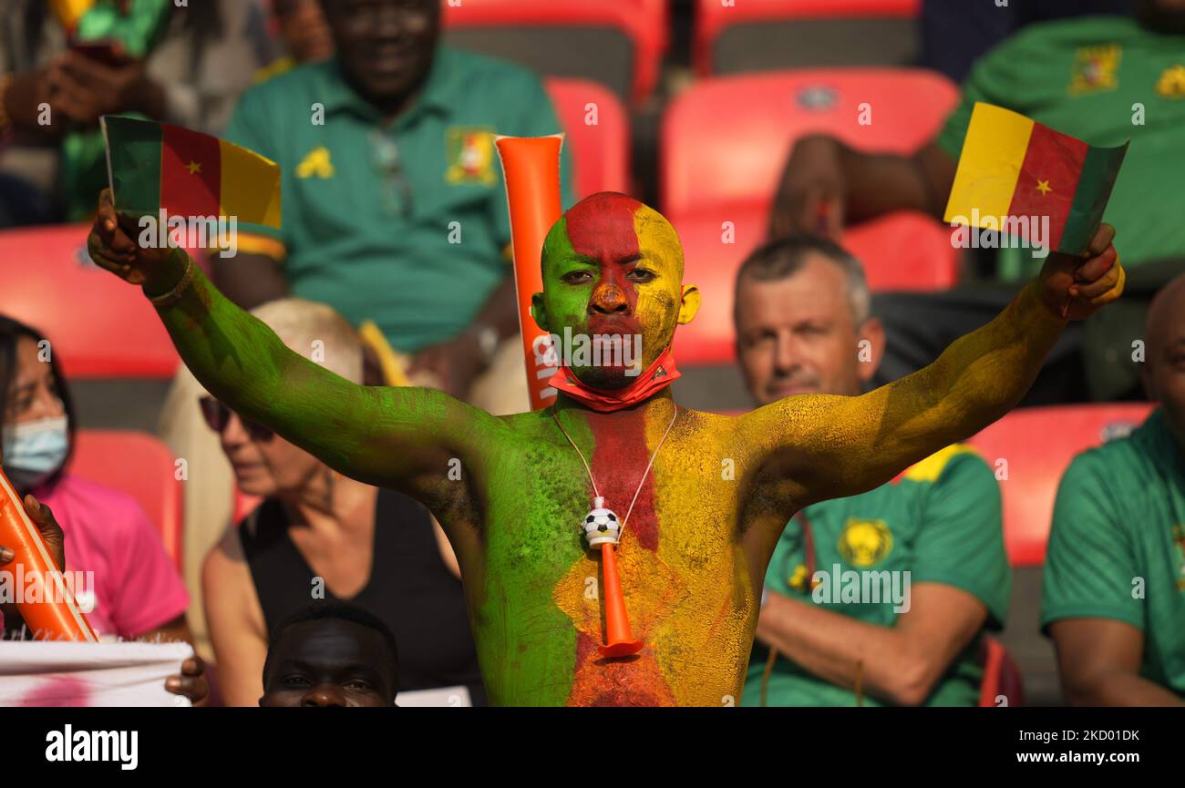 Fans during Cameroon against Burkina Faso, African Cup of Nations, at Paul Biya Stadium on January 9, 2022. (Photo by Ulrik Pedersen/NurPhoto) Stock Photo
