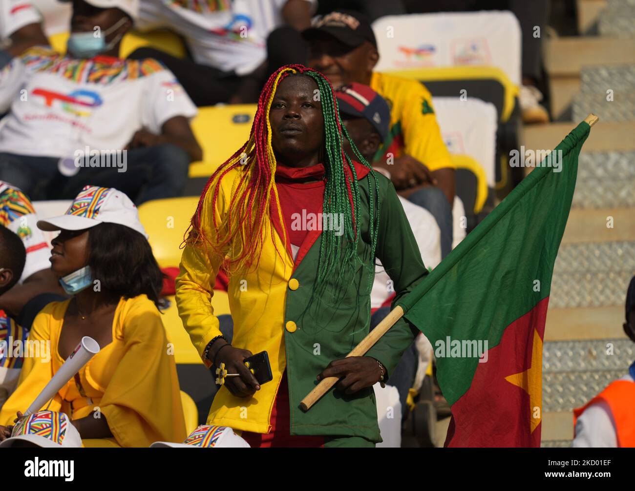 Fans during Cameroon against Burkina Faso, African Cup of Nations, at Paul Biya Stadium on January 9, 2022. (Photo by Ulrik Pedersen/NurPhoto) Stock Photo