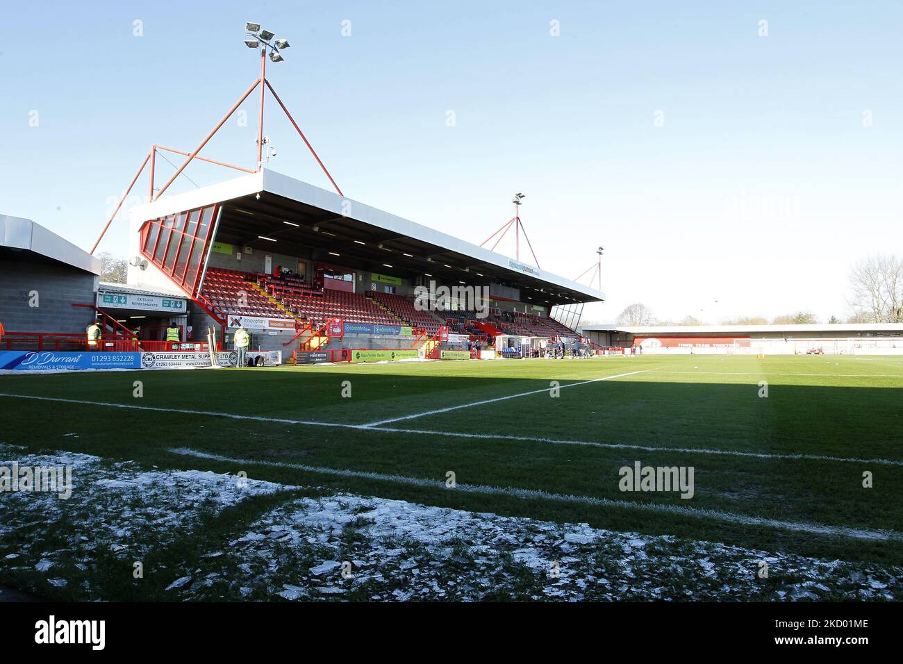 A general view of the icy conditions during Barclays FA Woman Super League between Brighton and Hove Albion and Manchester United at The People's Pension Stadium, Crawly on 12th December, 2021 (Photo by Action Foto Sport/NurPhoto) Stock Photo