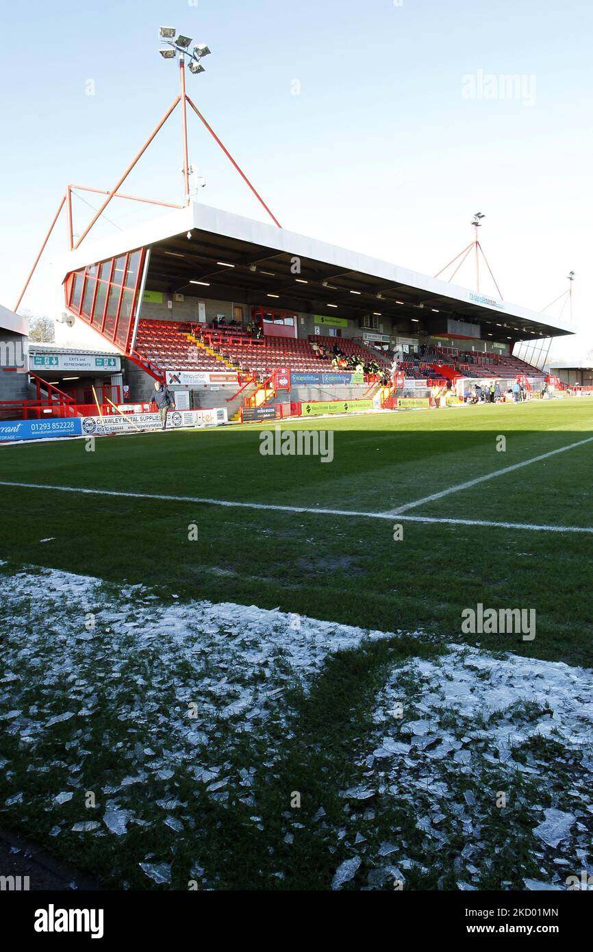 A general view of the icy conditions during Barclays FA Woman Super League between Brighton and Hove Albion and Manchester United at The People's Pension Stadium, Crawly on 12th December, 2021 (Photo by Action Foto Sport/NurPhoto) Stock Photo