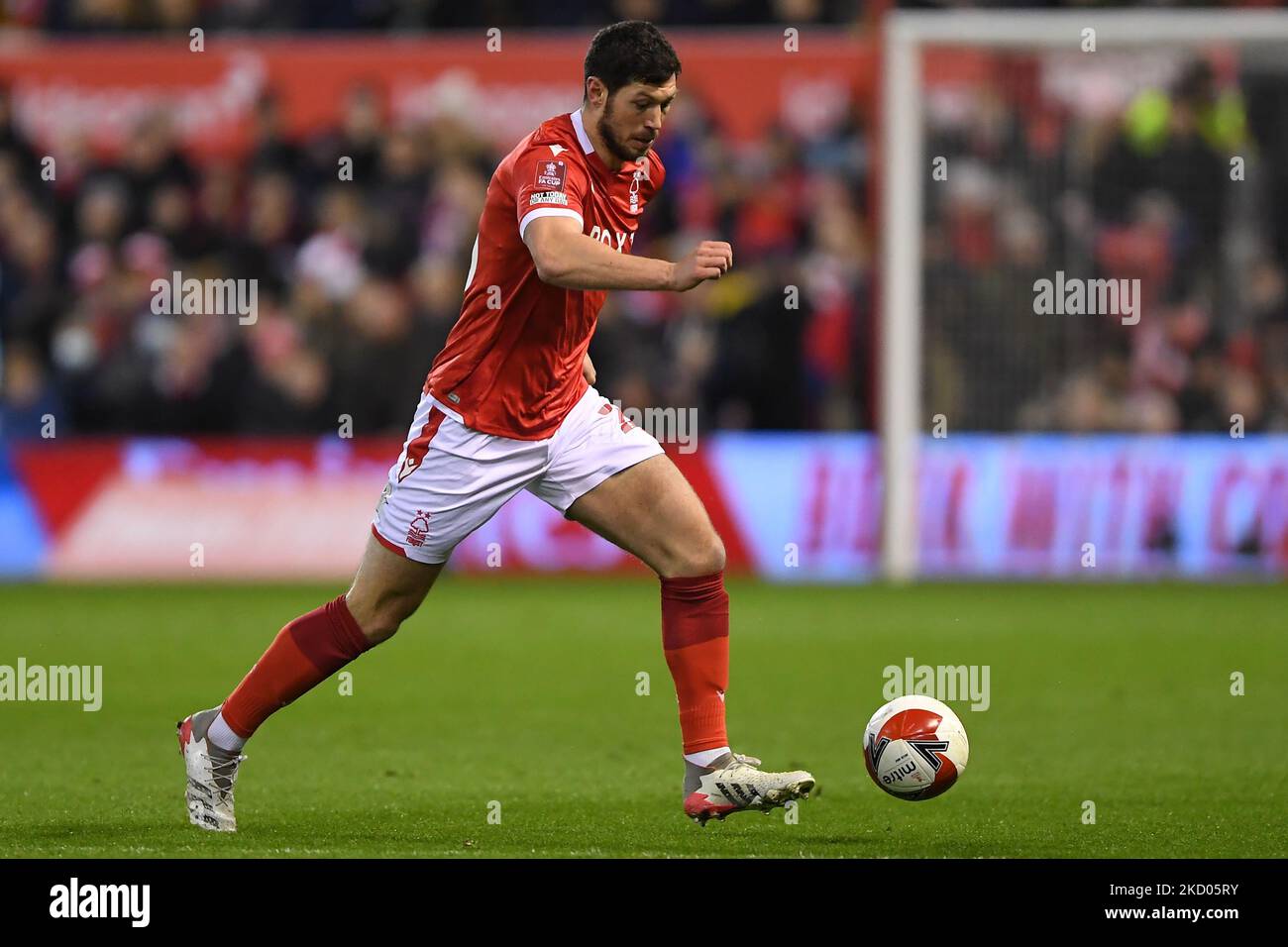 Scott McKenna of Nottingham Forest runs with the ball during the FA Cup Third Round match between Nottingham Forest and Arsenal at the City Ground, Nottingham on Sunday 9th January 2022. (Photo by Jon Hobley/MI News/NurPhoto) Stock Photo
