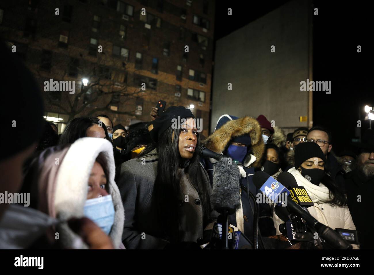 Bronx Borough President Vanessa Gibson speaks during a vigil in front ...