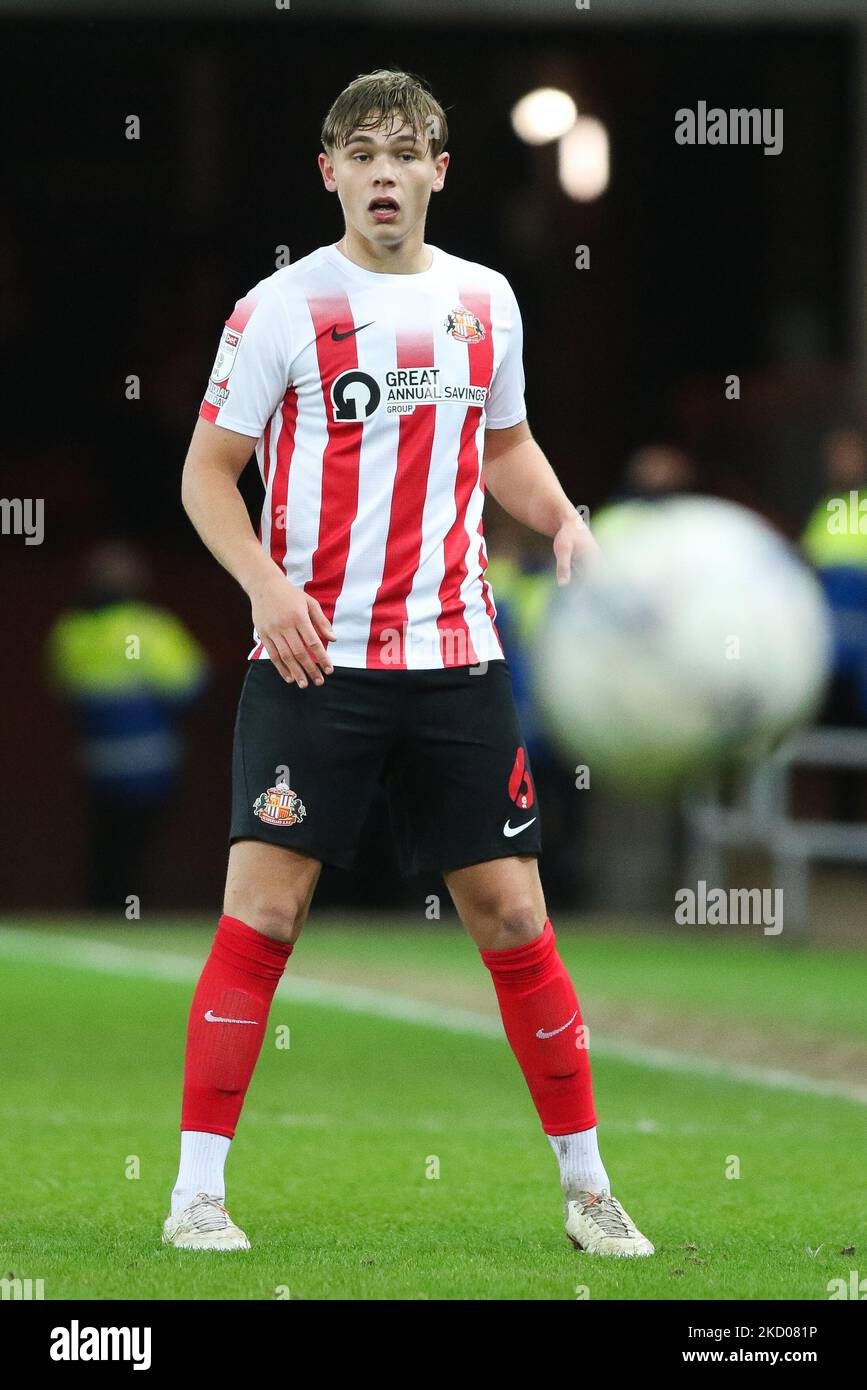 Callum Doyle of Sunderland in action during the Sky Bet League 1 match between Sunderland and Lincoln City at the Stadium Of Light, Sunderland on Tuesday 11th January 2022. (Photo by Will Matthews/MI News/NurPhoto) Stock Photo