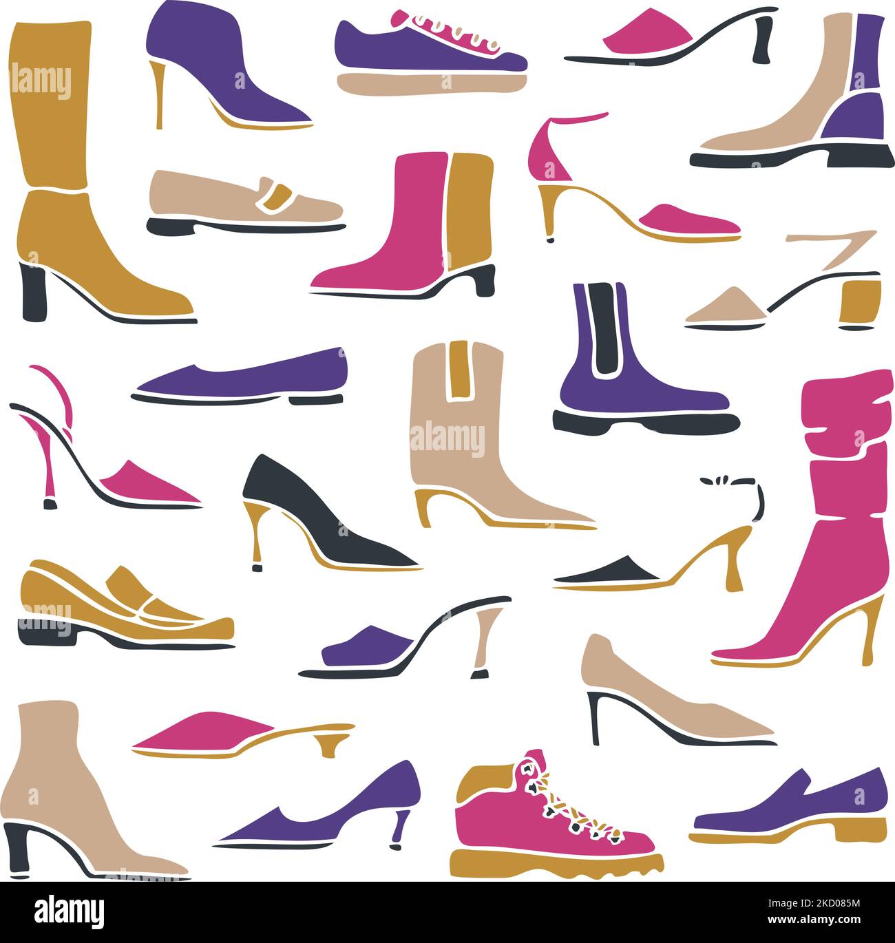 Vector illustration with collection of ladies footwear. Decorative women's shoes set. Stock Vector