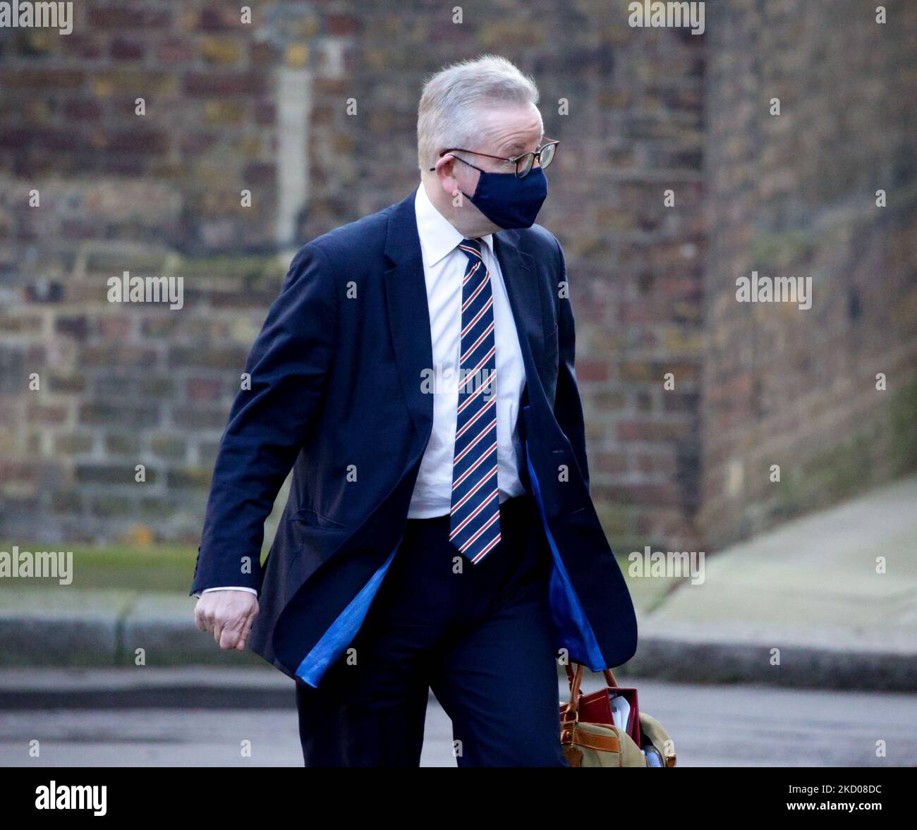 British Secretary of State for Levelling Up, Housing and Communities Michael Gove, Conservative Party MP for Surrey Heath, walks to his government car on Downing Street in London, England, on January 12, 2022. (Photo by David Cliff/NurPhoto) Stock Photo