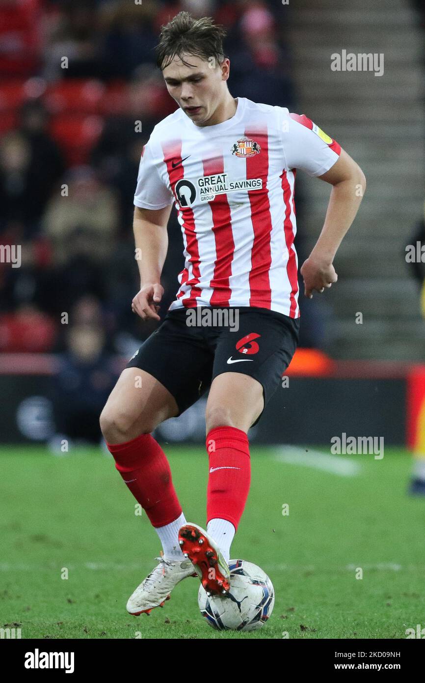 Callum Doyle of Sunderland in action during the Sky Bet League 1 match between Sunderland and Lincoln City at the Stadium Of Light, Sunderland on Tuesday 11th January 2022. (Photo by Will Matthews /MI News/NurPhoto) Stock Photo