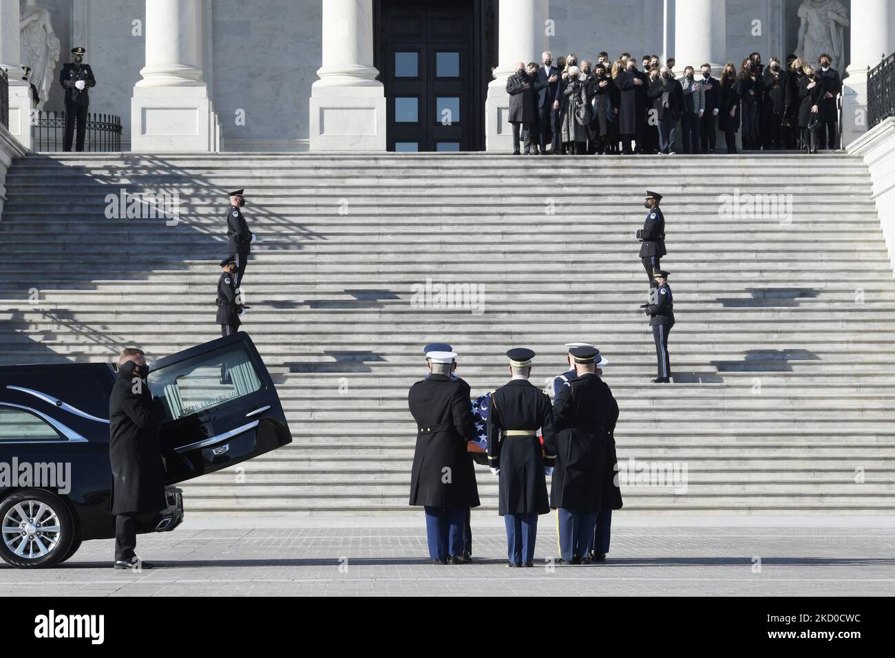 The casket of the Former Senator Harry Reid arrives to US Capitol before lying in state ceremony, today on January 12, 2022 at East Front Plaza/Capitol Hill in Washington DC, USA. (Photo by Lenin Nolly/NurPhoto) Stock Photo