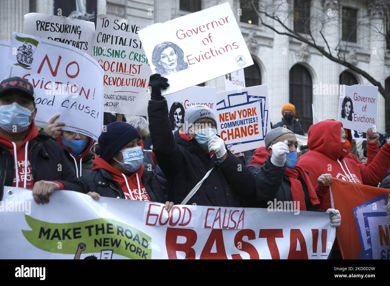 People demonstrate in front of the New York Public Library in support