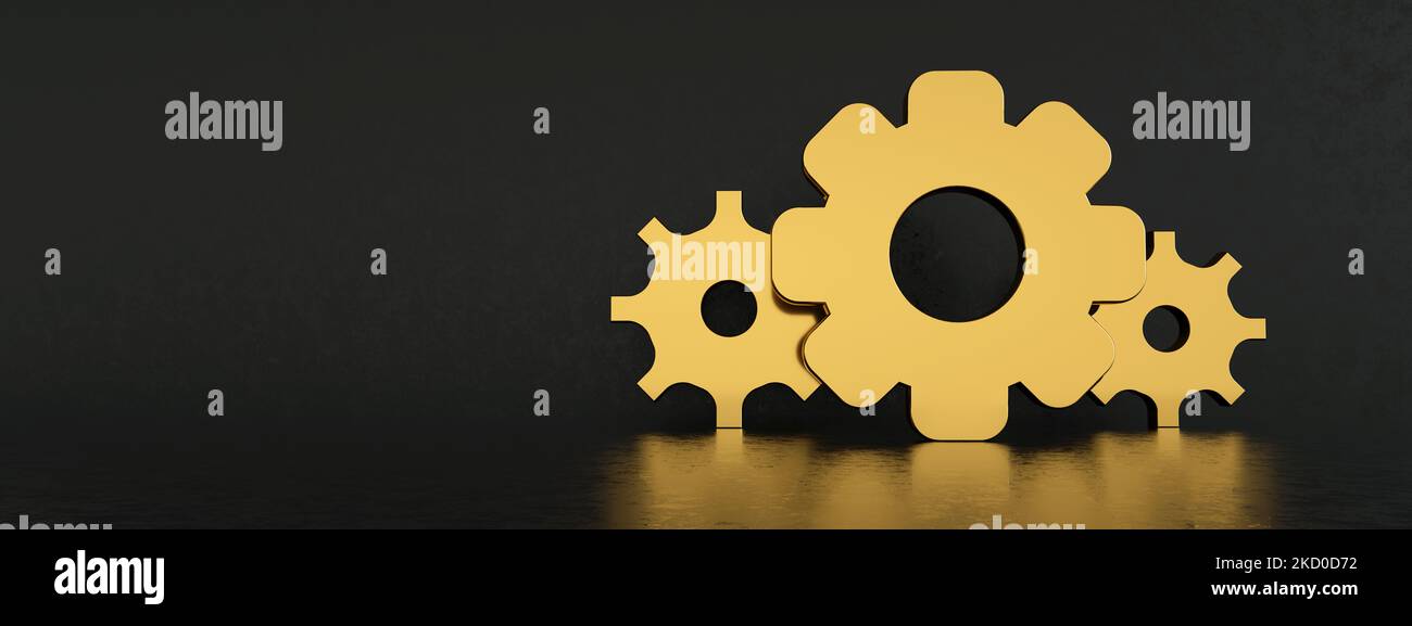 gold gears over black background, 3d render, panoramic layout Stock ...