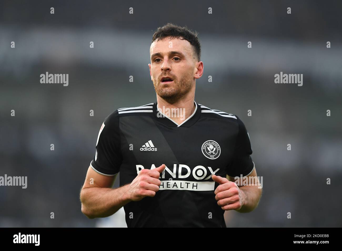 Jack Robinson of Sheffield United during the Sky Bet Championship match between Derby County and Sheffield United at the Pride Park, Derby on Saturday 15th January 2022. (Photo by Jon Hobley/MI News/NurPhoto) Stock Photo