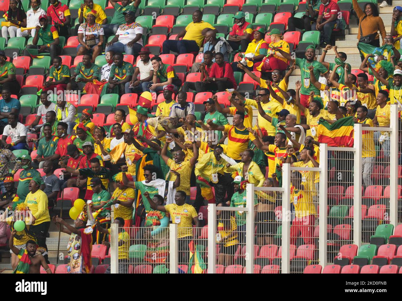 Ethiopian fans celebrating scoring their first goal during Cameroon