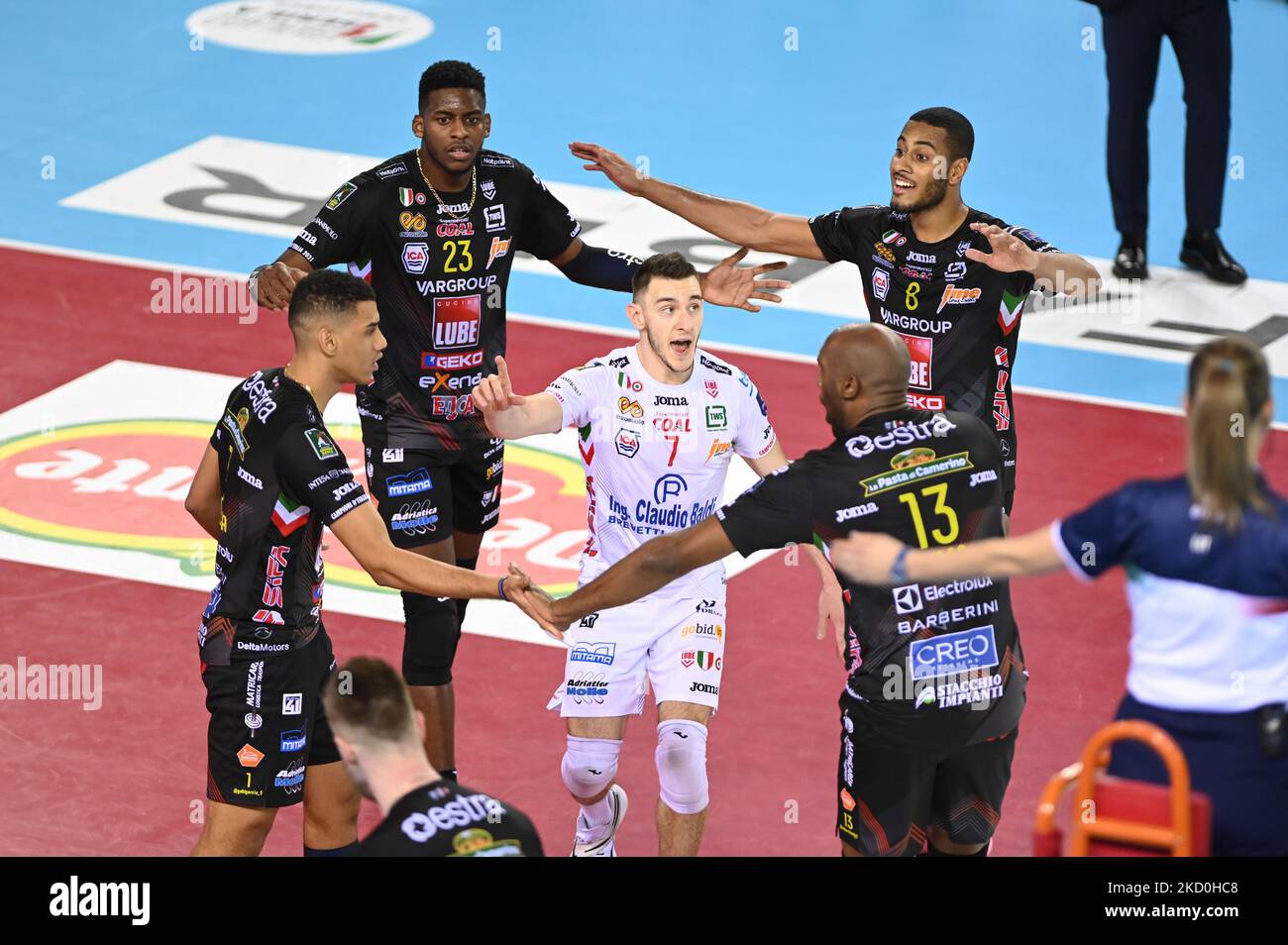 The players of Cucine Lube Civitanova during the Italian Volleyball Men