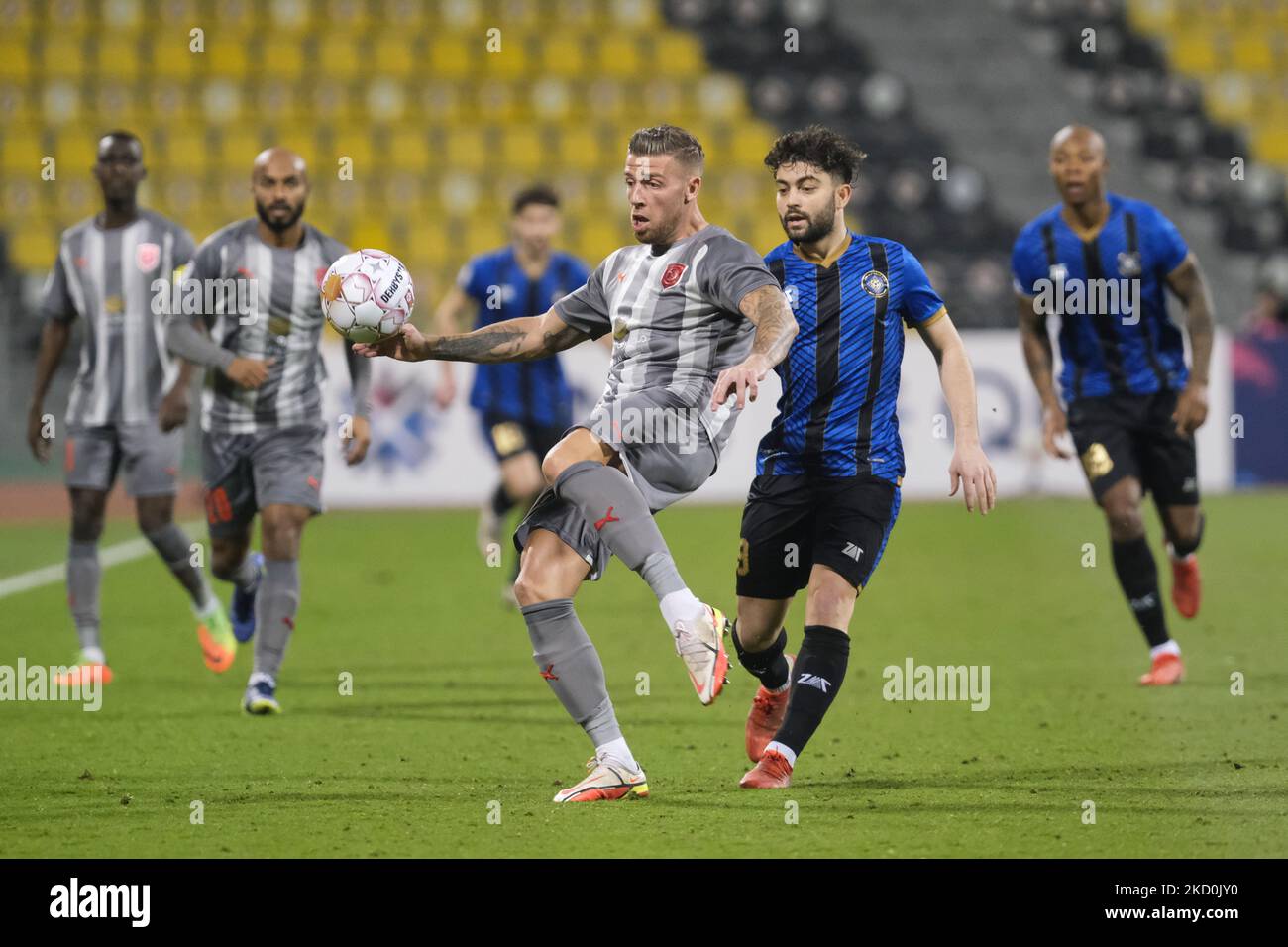 Toby Alderweireld (4) of Al Duhail clears the ball during the QNB Stars League match at the Suheim Bin Hamad Stadium in Doha, Qatar on 17 of January 2022. (Photo by Simon Holmes/NurPhoto) Stock Photo