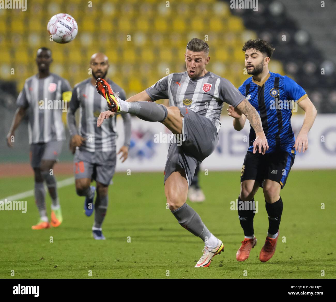 Toby Alderweireld (4) of Al Duhail clears the ball during the QNB Stars League match at the Suheim Bin Hamad Stadium in Doha, Qatar on 17 of January 2022. (Photo by Simon Holmes/NurPhoto) Stock Photo