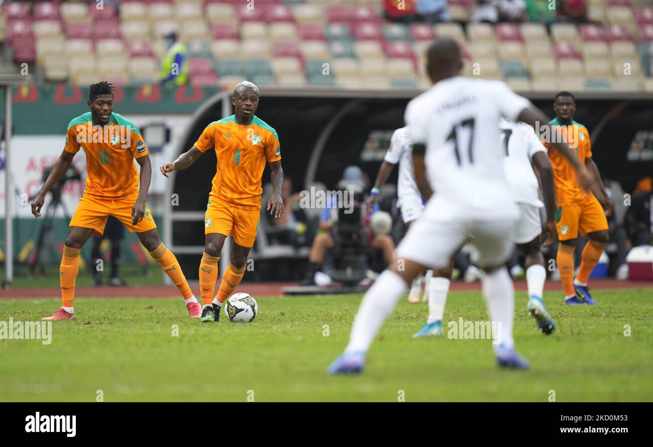 Jean Michaël Seri of Ivory Coast during Sierra Leone versus Ivory Coast, African Cup of Nations, at Ahmadou Ahidjo Stadium on January 16, 2022. (Photo by Ulrik Pedersen/NurPhoto) Stock Photo