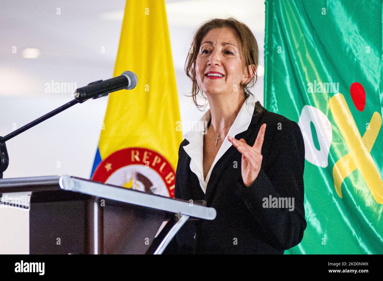 French-Colombian politician and former hostage for the FARC-EP Guerrilla Ingrid Betancourt announces her pre-candidacy for Colombia's presidency for the political party 'Coalicion de la Esperanza' with a message against corruption in Bogota, Colombia on January 18, 2022. (Photo by Sebastian Barros/NurPhoto) Stock Photo