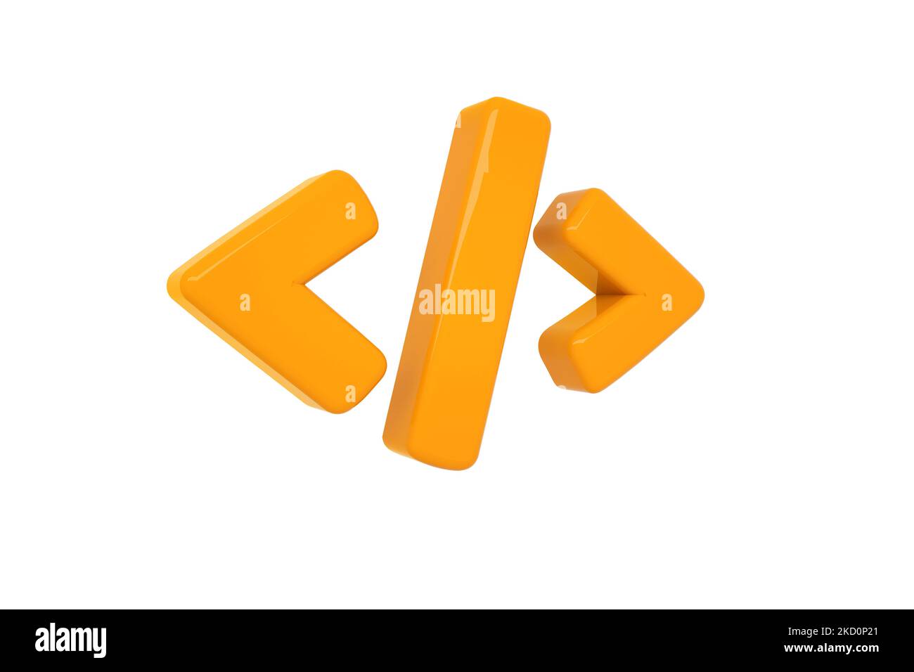 Volumetric glossy hot orange Code icon isolated on white background. 3D rendered digital symbol. Modern icon for website Stock Photo