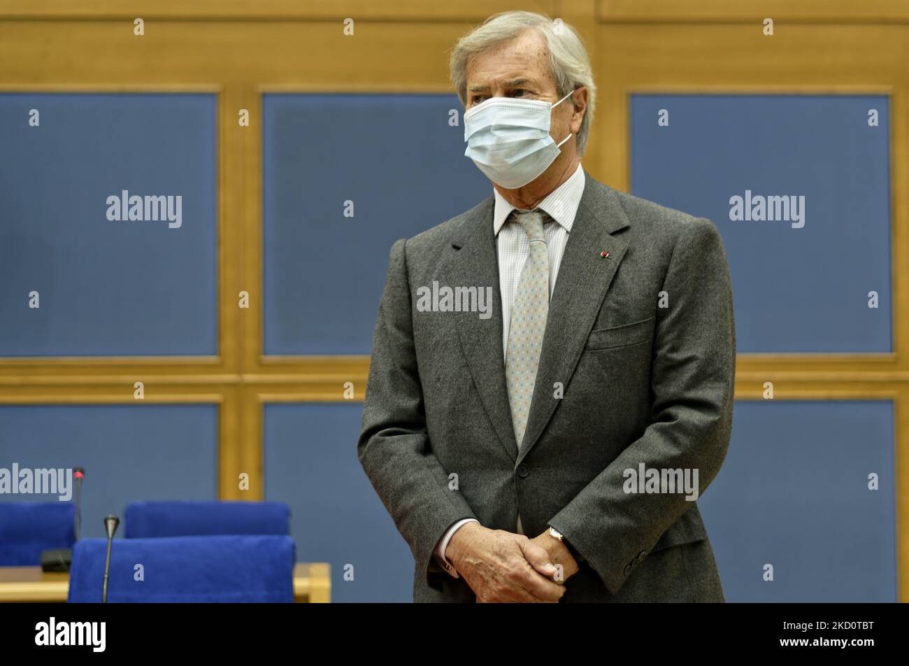 Majority shareholder of the media group Vivendi's Vincent Bollore with Europe  1,CNews and the Canal+ group's news channel, arrives for a hearing before a  parliamentary enquiry committee on media concentration, at the