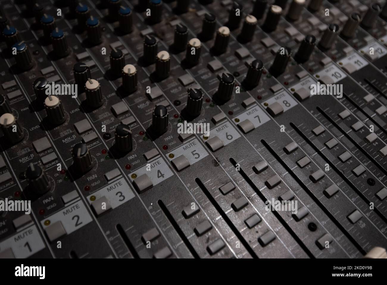 Used old dusty Music Studio Dials, Knobs, Switches and Sliders Stock Photo