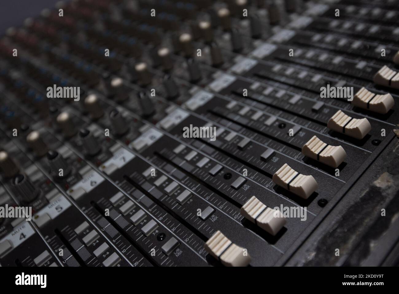 Used old dusty Music Studio Dials, Knobs, Switches and Sliders Stock Photo