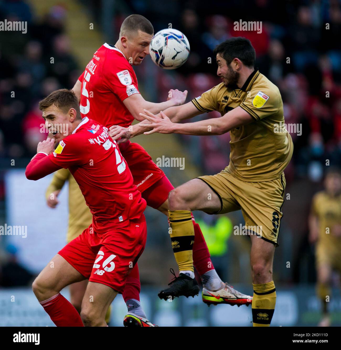 Alex Mitchell of Leyton Orient and Ben Garrity of Port Vale battle for the ball during the Sky Bet League 2 match between Leyton Orient and Port Vale at the Matchroom Stadium, London on Saturday 22nd January 2022. (Photo by Federico Maranesi/MI News/NurPhoto) Stock Photo