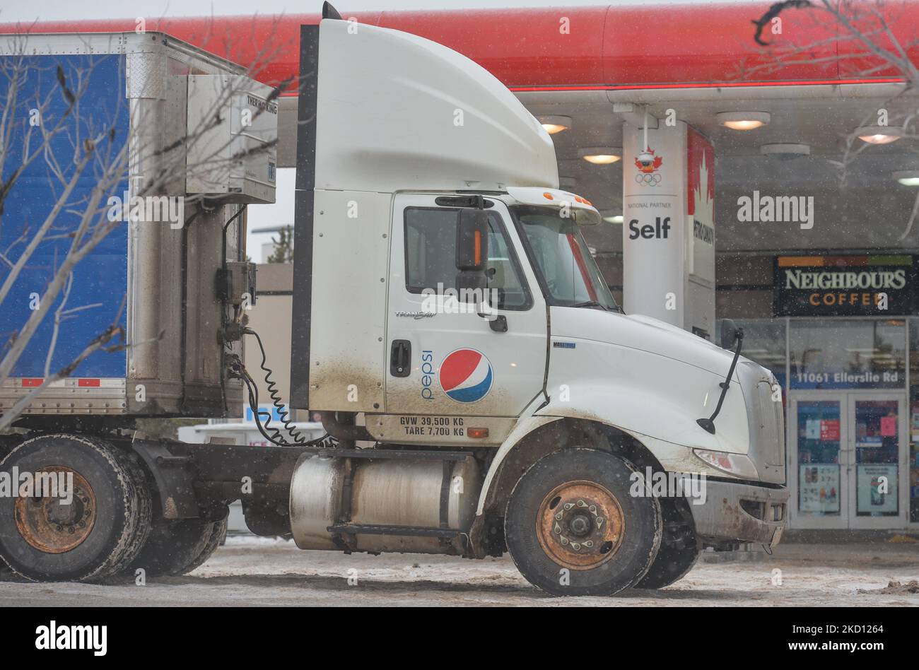 Pepsi delivery truck seen at the petrol station in South Edmonton. On