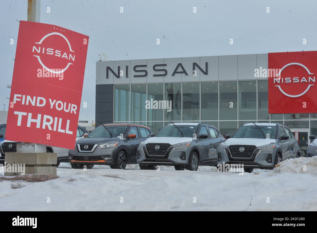 Nissan vehicles outside a Nissan dealership in South Edmonton. On