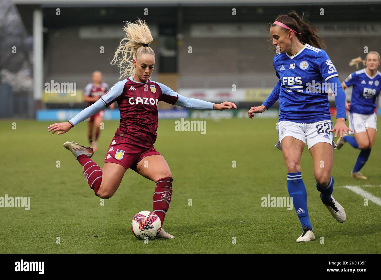 Alisha Lehmann of Aston Villa Women crosses the ball during the Barclays FA Women's Super League match between Leicester City and Aston Villa at the Pirelli Stadium, Burton on Trent on Sunday 23rd January 2022. (Photo by James Holyoak/MI News/NurPhoto) Stock Photo