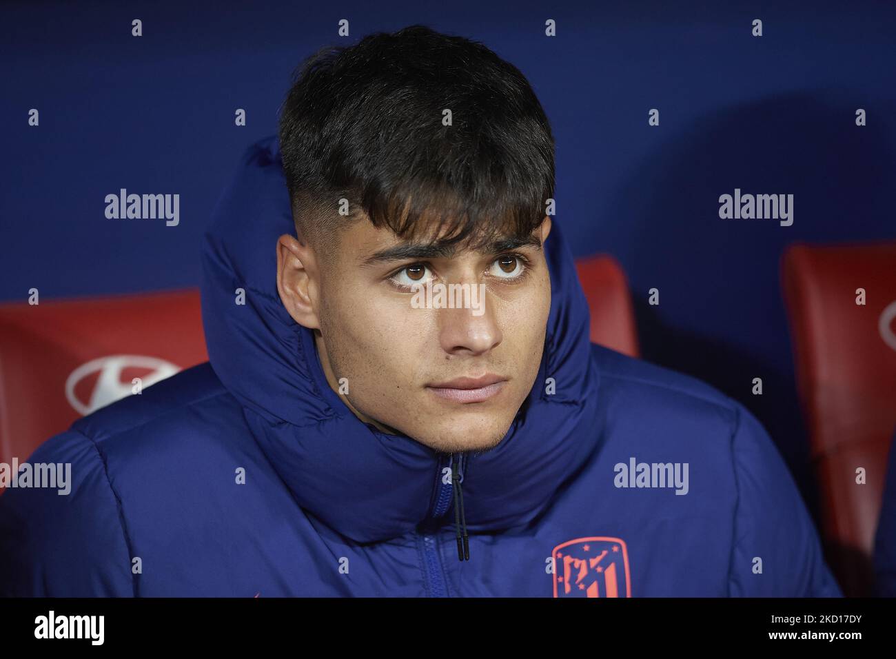 Carlos Martin of Atletico Madrid sitting on the bench during the La Liga Santander match between Club Atletico de Madrid and Valencia CF at Estadio Wanda Metropolitano on January 22, 2022 in Madrid, Spain. (Photo by Jose Breton/Pics Action/NurPhoto) Stock Photo