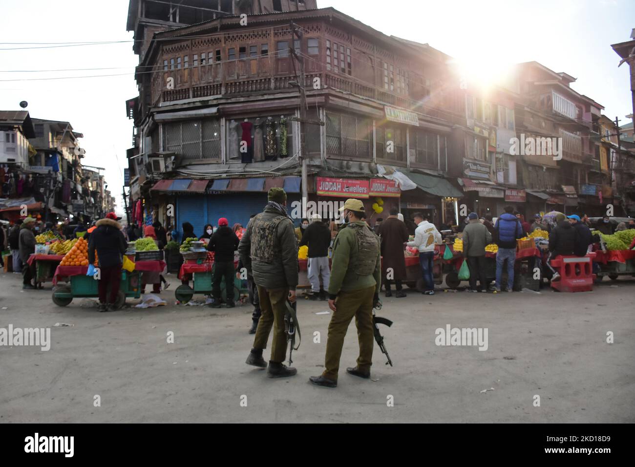 Indian Police Forces Stand Near The Grenade Attack Site In Srinagar ...