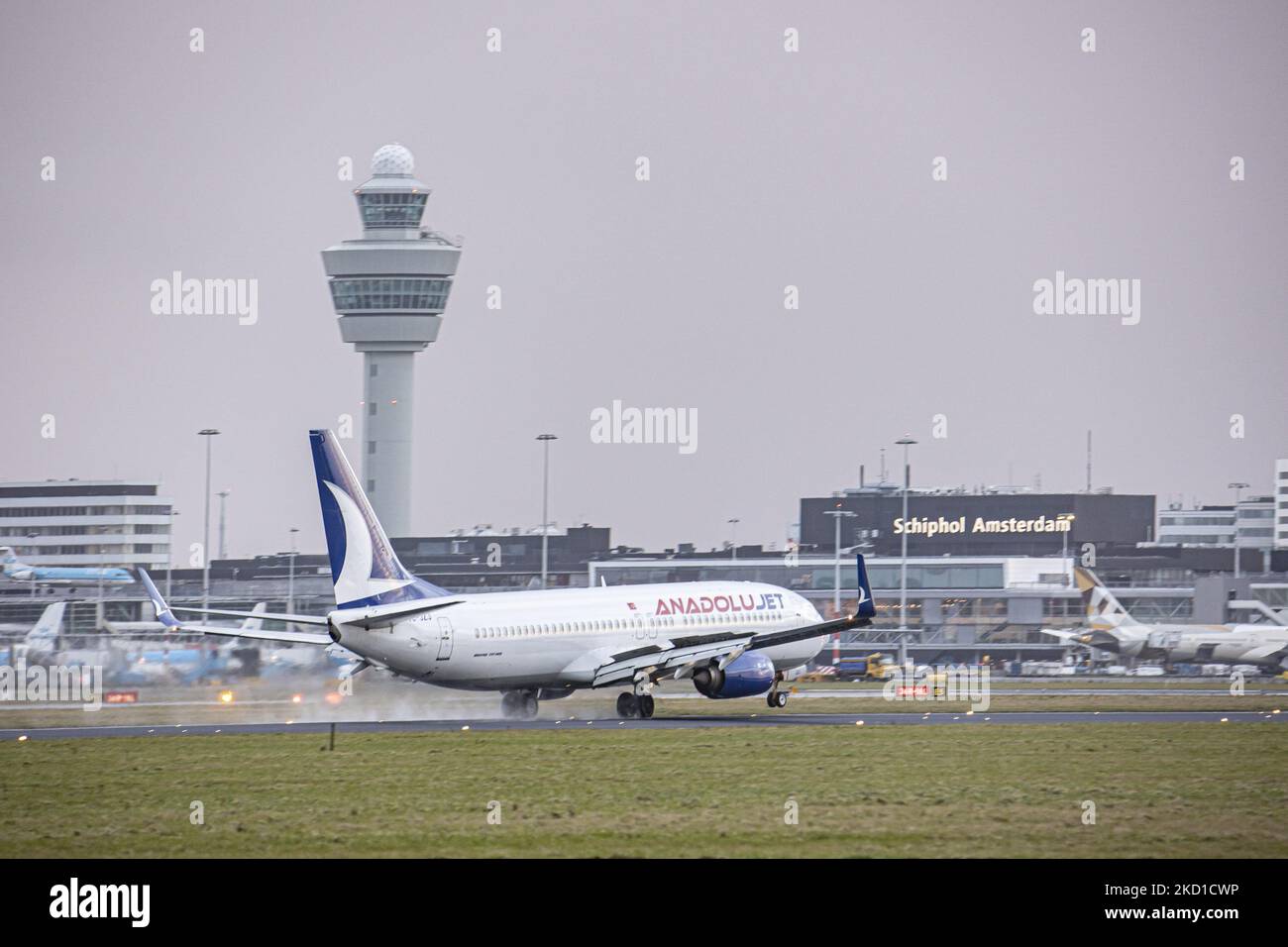 Anadolu Jet Boeing 737800 aircraft as seen flying on final approach and landing at Amsterdam