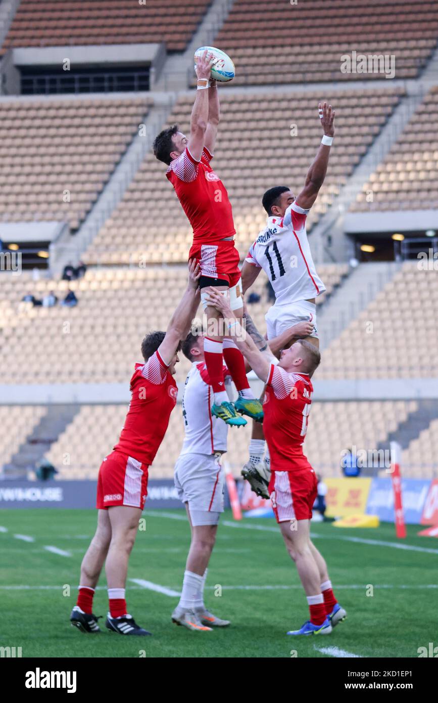 Lloyd Evans of Wales in action during the Men's HSBC World Rugby Sevens Series 2022 match between England and Wales at the La Cartuja stadium in Seville, on January 29, 2022. (Photo by DAX Images/NurPhoto) Stock Photo