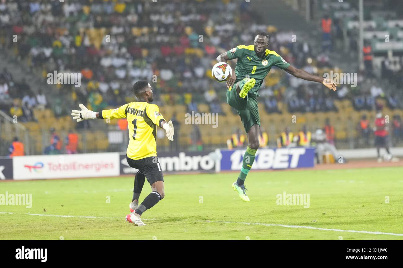 Cheikhou Kouyaté of Senegal scoring their second goal during Senegal versus Equatorial Guinea, African Cup of Nations, at Ahmadou Ahidjo Stadium on January 30, 2022. (Photo by Ulrik Pedersen/NurPhoto) Stock Photo