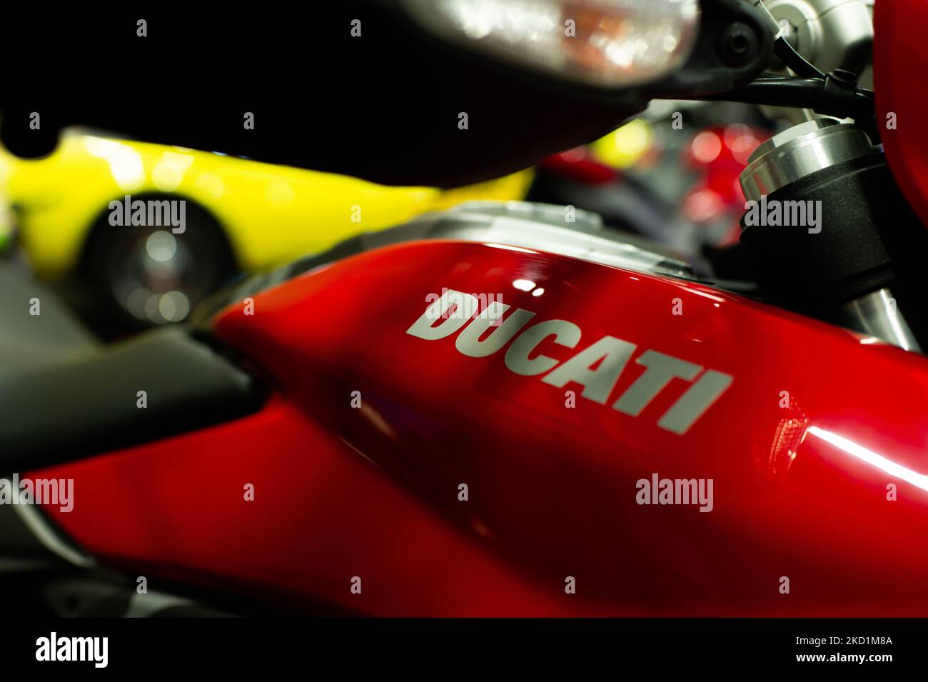 The logotype of DUCATI motorcycles during the MCM Show 2022 auto show in Corferias in Bogota, Colombia on January 28 and 29 2022. (Photo by Sebastian Barros/NurPhoto) Stock Photo