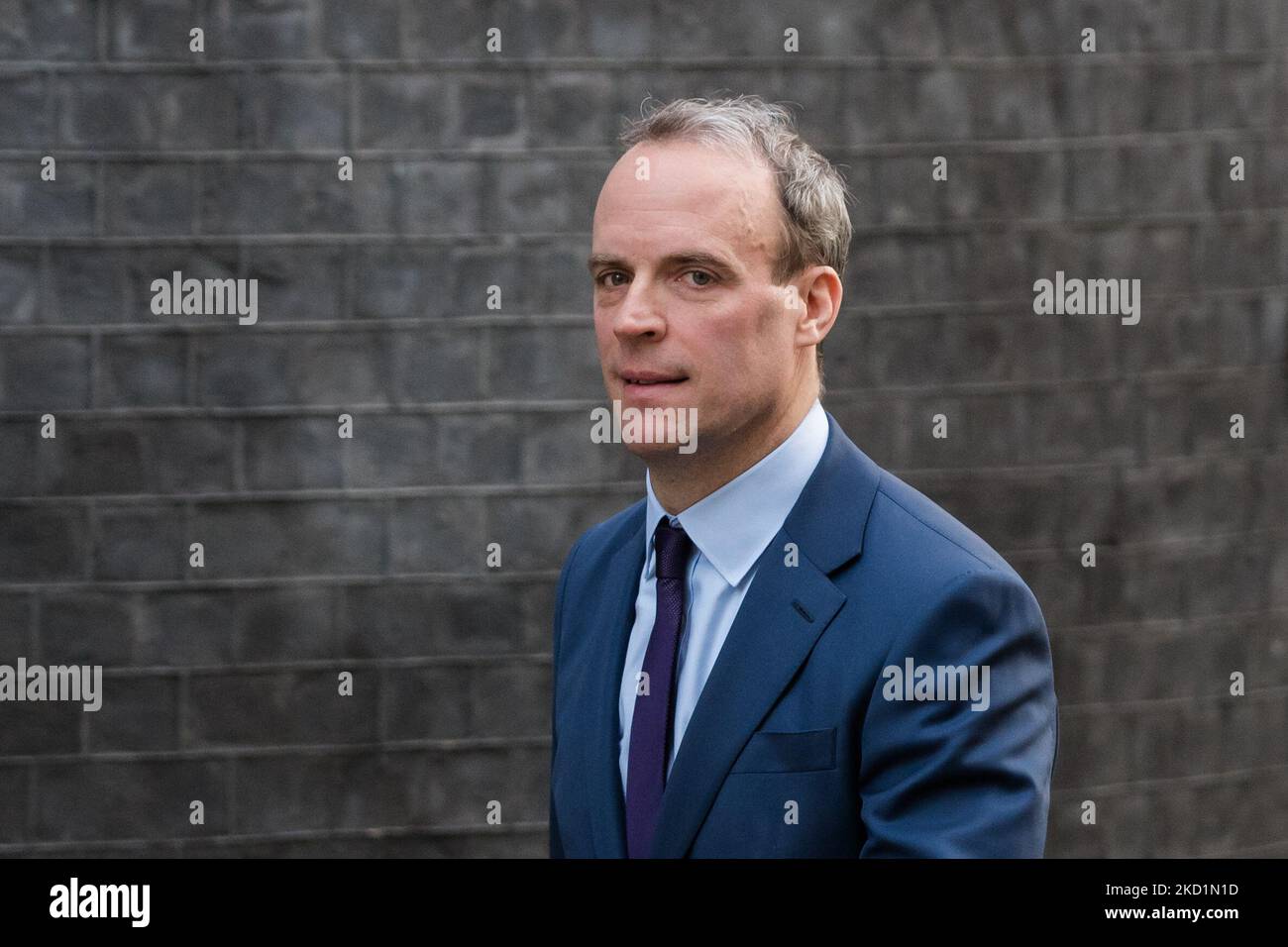 LONDON, UNITED KINGDOM - FEBRUARY 01, 2022: Deputy Prime Minister, Lord Chancellor and Secretary of State for Justice Dominic Raab arrives in Downing Street in central London to attend Cabinet meeting on February 01, 2022 in London, England. Yesterday No 10 has promised to publish an updated version of Sue Gray's report into several alleged lockdown rule-breaking parties at Downing Street once the Metropolitan Police completes its own investigation. (Photo by WIktor Szymanowicz/NurPhoto) Stock Photo