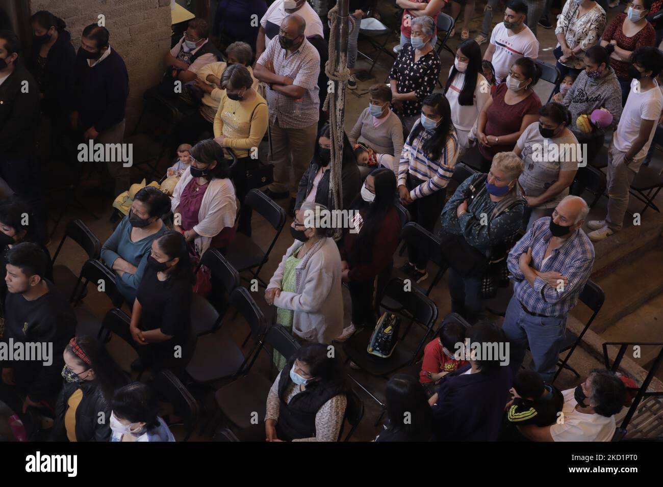 Inhabitants of San Francisco Culhuacán in Mexico City, went to a home to hear mass and bless their God Children on the occasion of Candlemas Day, which marks the end of the cycle of Christmas festivities within the Catholic Church. (Photo by Gerardo Vieyra/NurPhoto) Stock Photo